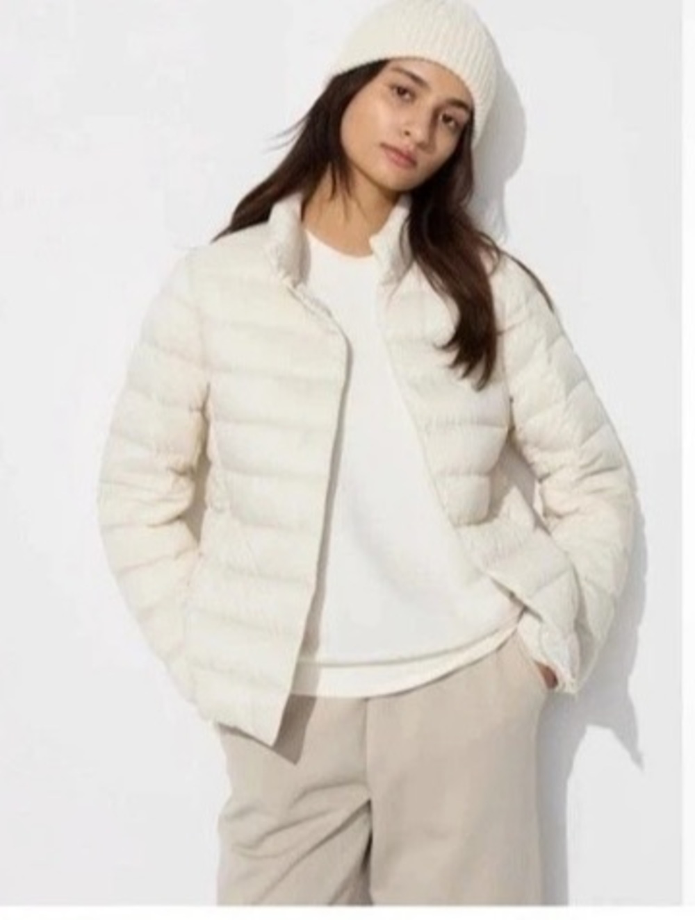 Uniqlo Ultra Light Down Jacket Puffer Jacket in Cream Size Small